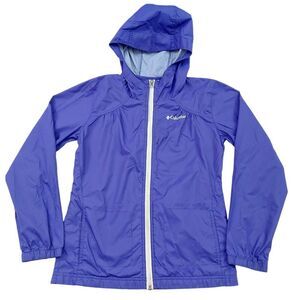 Columbia Hooded Windbreaker Girls Medium 10/12 Blue Full Zip Lightweight Outdoor